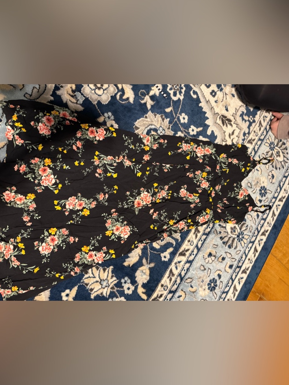 Old Navy Black Maxi Dress with Pink and Yellow Floral Print